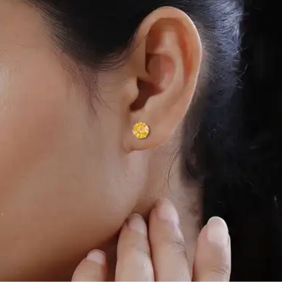 Lustro Stella Finest Yellow CZ Stud Earrings in Platinum over Sterling Silver - Picture 3 of 8